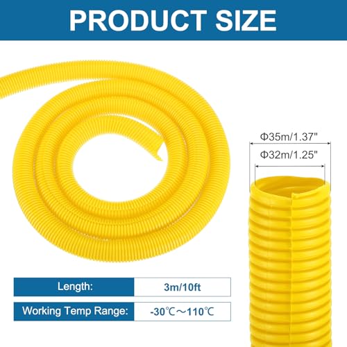 MECCANIXITY 1 1/4 Inch 10ft Split Wire Loom Tubing, Flexible Cord Protectors with Installation Tool Cable Management Sleeve Conduits Cover for Office Home Electrical Automotive Wires, Yellow - color: Yellow, size: 1 1/4 Inch 10ft