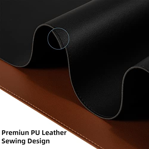 Leather Desk Pad,Wolaile 36x17 inch Large Mouse Pad,Waterproof Non-Slip Writing Desk Blotter,Computer Mat Desktop Protector for Office Home,Black - color: Black