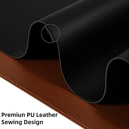 Leather Desk Pad,Wolaile 36x17 inch Large Mouse Pad,Waterproof Non-Slip Writing Desk Blotter,Computer Mat Desktop Protector for Office Home,Black - color: Black