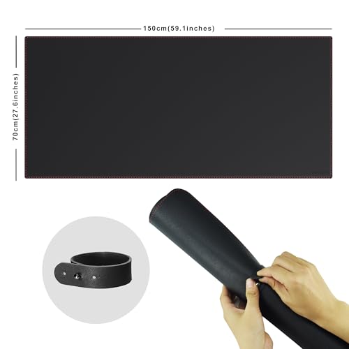 ZORESYN 59.1"x27.6" PU Leather Desk Pad Protector, Large Mouse Pad, Executive Computer Office Desk Mat, Non-Slip Desk Blotter, Waterproof Desk Writing Pad for Office and Home (Black) - color: Black, size: 59.1L x 27.6W inches