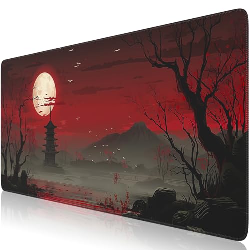 iCasso Desk Protector Mat, Large Japanese Mouse Pad, Stable Rubber Base Mousepad with Stitched Edges, Keyboard Mouse Mat Desk Pad for Work, Game, Office, Home(Full Moon) - color: Full Moon