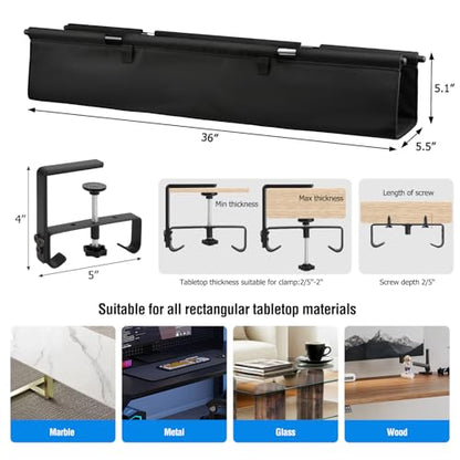 Under Desk Cable Management Tray, 36-Inch Heavy Duty No-Drill Clamp & Screw Mount Cord Organizer, Holds Power Strip & Large Adapters for Home Office, Gaming Desk, Study Room - size: 36"L x 5.5"W