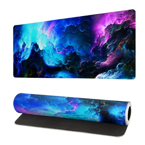 Dazzling Galaxy Gaming Mouse Pad 27.6x11.8 Inch Blue Purple Galaxy Nebula Universe Space Large Mousepad Non-Slip Rubber Base Stitched Edges Keyboard Mouse Mat Desk Pad for Office Home and Game - color: Galaxy