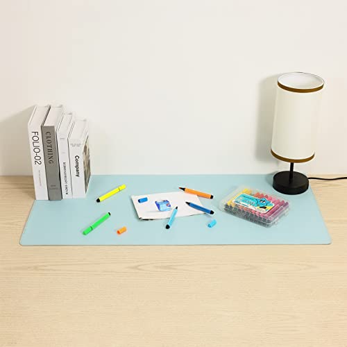 Wolaile Faux Leather Desk Pad Blotter,Waterproof Non-Slip Writing Desk Mat for Kids,36x17 in Desktop Protector Large Mouse Pad,Light Blue Office Home Table Cover - color: Baby Blue