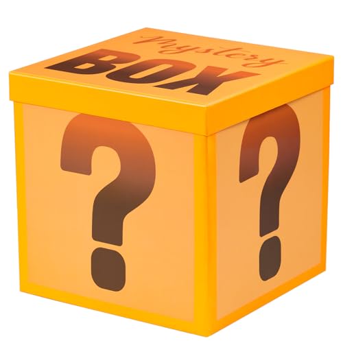 RUSPEPA Mystery Gift Box with Lid, Fun Orange Question Mark Design, Medium Collapsible Gift Box with Tissue for Kids & Adults, Birthday, Party Games, Mystery Surprise Packaging, 9x9x9 Inches, 1 Pcs