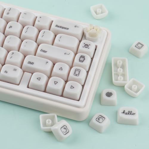 Tsungup MOA Keycaps,136 Keys Cute Ceramic Textured Custom Keycaps 60 75 Percent, Minimalist White Mac Keycap Set Key Caps Keyboard for Cherry Gateron MX Swithes Mechanical Keyboards(Translucent White) - color: White