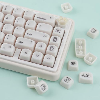 Tsungup MOA Keycaps,136 Keys Cute Ceramic Textured Custom Keycaps 60 75 Percent, Minimalist White Mac Keycap Set Key Caps Keyboard for Cherry Gateron MX Swithes Mechanical Keyboards(Translucent White) - color: White