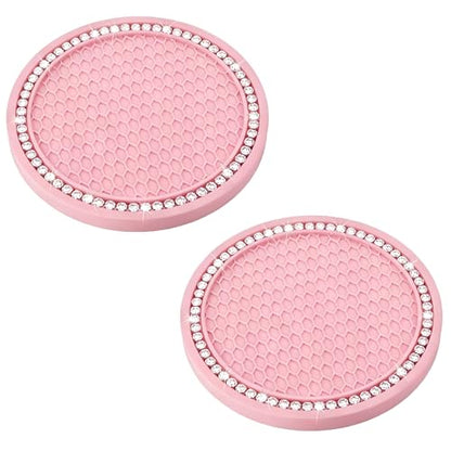 BFXM 2 PCS Bling Cup Holder Coasters for Car, 2.75 inch Diamond Universal Non-Slip Pink Silicone Cup Holder Coasters, Sparkly Bling Car Accessories for Women(White Diamond) - color: Pink+bling White