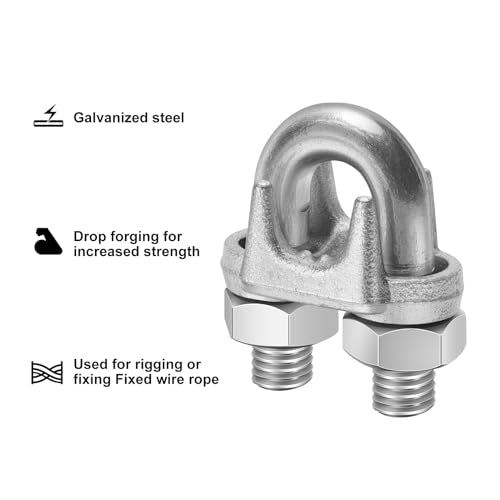 20Pcs 3/8" M10 Wire Rope Clip Cable Clamps Galvanized high Quality Steel Material, U-Bolt Saddle Fasteners - can be Used for Tent Ropes, Wire Ropes, Wire and Cable, clotheslines - size: M10 3/8"Inch