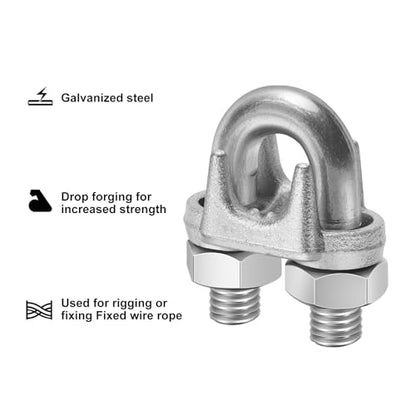 12Pcs 1/2" M12 Wire Rope Clamps Cable Clamps galvanised Steel, U-Bolt Saddle Fasteners - can be Used for Tent Ropes, Wire Ropes, Wires and Cables, clotheslines etc - size: M12 1/2"Inch