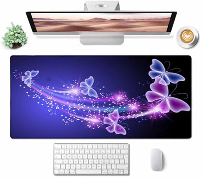 Gaming Mouse Pad, Large Mouse Pads for Women, Non-Slip Rubber Base Mousepad, Keyboard Mouse Mat, Desk Pad with Stitched Edges, 31.5x15.7inch, Glowing Butterfly - color: Glowing Butterfly, size: 31.5L x 15.7W inches