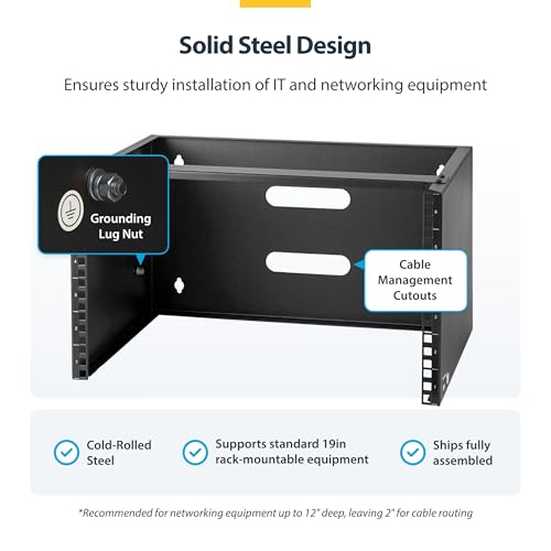 StarTech.com 6U Wall Mount Network Rack - 14 Inch Deep (Low Profile) - 19" Patch Panel Bracket for Shallow Server and IT Equipment, Network Switches - 44lbs/20kg Weight Capacity, Black (WALLMOUNT6) - size: 6U