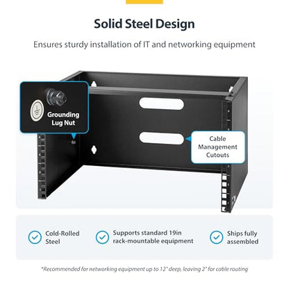 StarTech.com 6U Wall Mount Network Rack - 14 Inch Deep (Low Profile) - 19" Patch Panel Bracket for Shallow Server and IT Equipment, Network Switches - 44lbs/20kg Weight Capacity, Black (WALLMOUNT6) - size: 6U