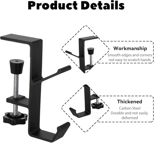 3PCS Desk Mount Bag Holder Hook Clamp,On Backpack Hanger Portable Desk Mount Headphones Holder for Reduce Desk Clutter Table Desk Table Hanging Storage (3Black, 3) - style: 3Black