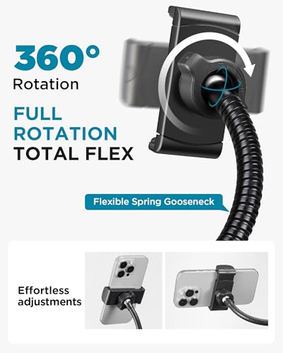 InnoGear Mic Stand Phone Holder, Flexible Gooseneck Mount Clamp for Microphone Boom Arm Tube Pipes Music Accessories for iPhone 16 15 14 13 12 MAX Pro Samsung Galaxy All Smartphones - size: Compact