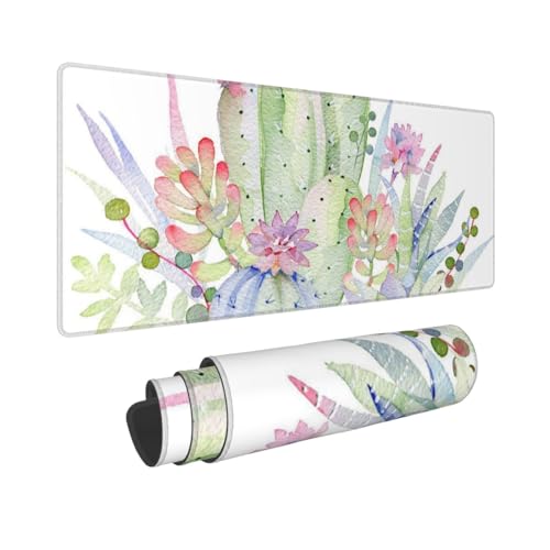 Watercolor Green Succulent Mouse Pad Large Gaming Mousepad Non-Slip Rubber Base Keyboard Mouse Mat for Laptop Keyboard Desktop 31.5 x 11.8 inch - color: Watercolor Green Succulent