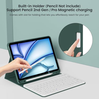 Case with Keyboard for iPad Air 11 Inch M4/M3/M2, Dark Green | for iPad Air 5th/4th Generation 10.9 Inch, Magnetic Detachable Bluetooth Keyboard Cover with Pencil Holder, Auto Sleep/Wake - color: Dark Green