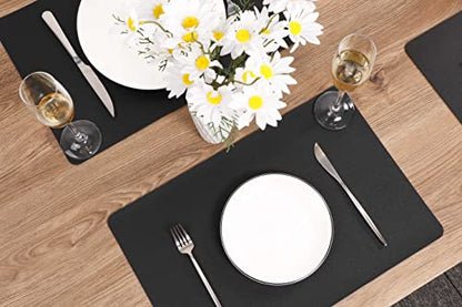 Wipeable Placemats Leather Table Mats Waterproof Heat-Resistant Easy to Clean for Dining Table Set Kitchen Table (2, Black) - color: Black, size: set of 2