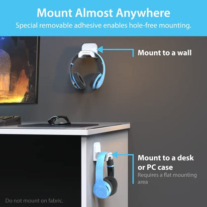 TotalMount Gaming Headset Hanger – Includes Removable Adhesive Strips for Easy, Damage-Free Wall, Desk, or PC Mounting (White Headphone Hook with Premium Silicone Cradle – One Pack) - style: Premium White