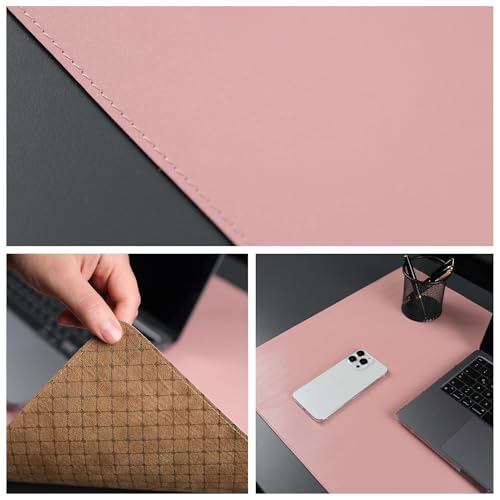 Jersey Genuine Calfskin Leather Desk Pad, Office Desk Mat with Non-Slip Bottom, Smooth Surface for Mouse & Keyboard, Desk Protector (36x19 inches) (Pink) - color: Pink