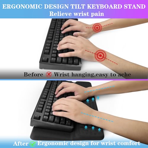 Computer Keyboard Stand Pad with Wrist Rest, Ergonomic Comfy Tilted Keyboard Stand Riser Holder Pad for Office Home (Black) - color: Black