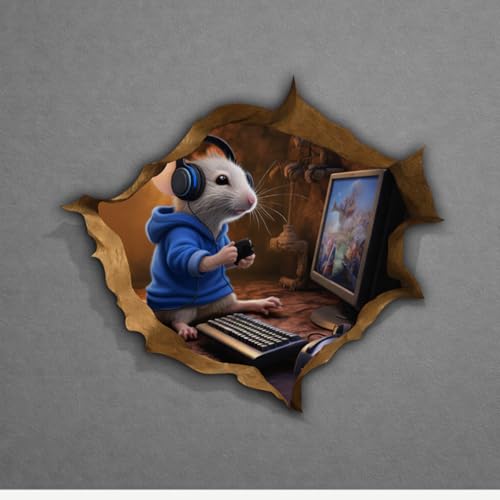 2Pcs Cute Gaming Mouse Stickers Removable Peek A Boo Mouse in Mouse Hole Decal Sticker, Mouse Hole in The Wall Sticker with 3D Effect for Wall Decoration, Funny Gift, Potty Training, Prank 7 Inches - color: D19, size: 7 Inches