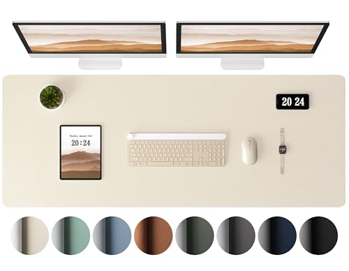 Aothia Leather Desk Pad Protector, Office Mat, Large Mouse Pad, Laptop Pad, Non-Slip PU Leather Blotter, Waterproof Writing Pad for Office and Home (Beige, 47" x 17") - color: Beige, size: 47" x 17"