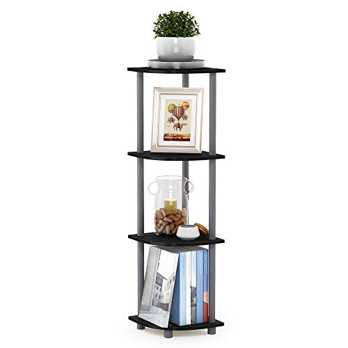 Furinno Turn-N-Tube Corner Shelf, 4-Tier Corner Bookshelf, Display Storage Shelves with Open Shelves, for Organization and Storage, Living Room, Home Office, Garage, Black - color: Black/Grey, size: 4-Tier Round Tube