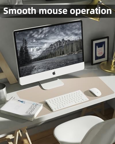 PULeather Non-Slip Desk Mat, Large Mouse Pad & Laptop Desk Pad - Waterproof Writing Pad for Office & Home (Beige, 35.4" x 17") - color: Beige, size: 35.4" x 17"