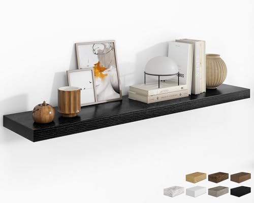 RICHFOCUS 55Inch Floating Shelves for Wall 1 Pack Shelves for Bedroom|Kitchen|Bathroom Wall Mounted Rustic Wood Floating Shelf with Invisible Brackets for Books|Storage|Decor, Black - color: Black, size: 55.1"L x 8"D, Set of 1