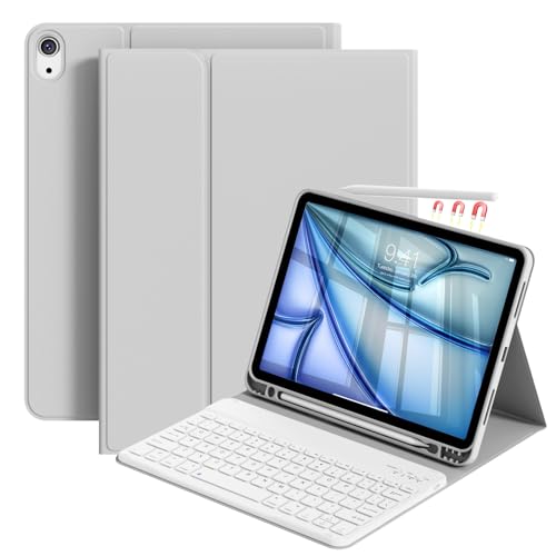 Case with Keyboard for iPad Air 11 Inch M4/M3/M2, Gray | for iPad Air 5th/4th Generation 10.9 Inch, Magnetic Detachable Bluetooth Keyboard Cover with Pencil Holder, Auto Sleep/Wake - color: Gray