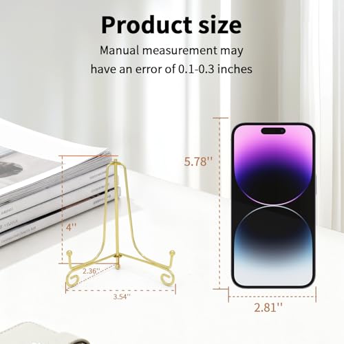 Iron Plate Stands for Display, Foldable Book Holder & Easel Stand for Sign, Versatile Poster Stand and Small Plate Stand for Home Decor, Art, Photo Frame, Card, Crystal Display (Gold, 4 inch (4Pcs)) - color: Gold, size: 4 inch (4Pcs)