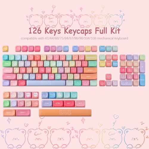 Tsungup PBT MOA Keycaps126 Keys Cute Gummy Bear Rainbow Candy Custom Keycaps 100 Percent Keyboard,Dye Sublimation Keycap Keyboard Keycap Set for MX Switches Mechanical Keyboard(only keycap) - color: Rainbow Candy