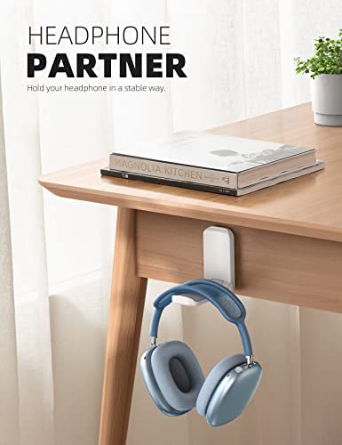 Lamicall Headphone Stand, Sticky Headset Hanger - Adhesive Headphone Holder Hook Mount, Headset Stand Holder Clip Under Desk, Earphone Clamp for Airpods Max, HyperX, Sennheiser, White - style: White - One Pack