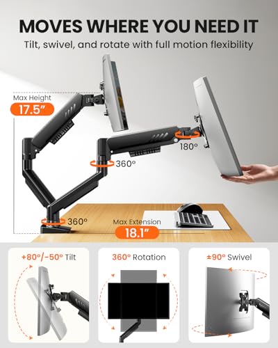 ErGear Dual Monitor Arm, Full Adjustable Monitor Mount for 13–32″ Screens, Fast Install Computer Monitor Stand with Tool-Free VESA Mount, Max Load 19.8 lbs, Max VESA 100x100mm - size: 13"-32", style: Dual Arms