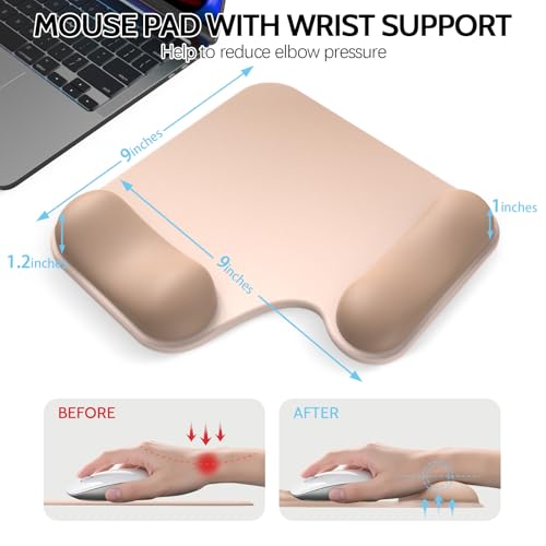 Ergonomic Mouse Pad with Gel Wrist Rest (1"& 1.2" Dual Height) - Mouse Pads Compact Mousepad Desk Mat Office, Gaming & Carpal Tunnel Relief | Non-Slip Rubber Base| Light Coffee Color - color: Light Coffee Color