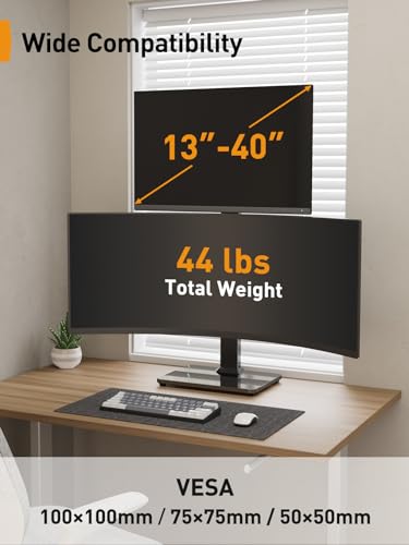 Perlegear Dual Vertical Monitor Stand for 13-40 inch Screen, 13 Height Settings, Dual Computer Stand with 360 Degree Rotation, Up to 44 lbs, Max VESA 100x100mm, PGTVS30 - style: Dual Monitor Stand