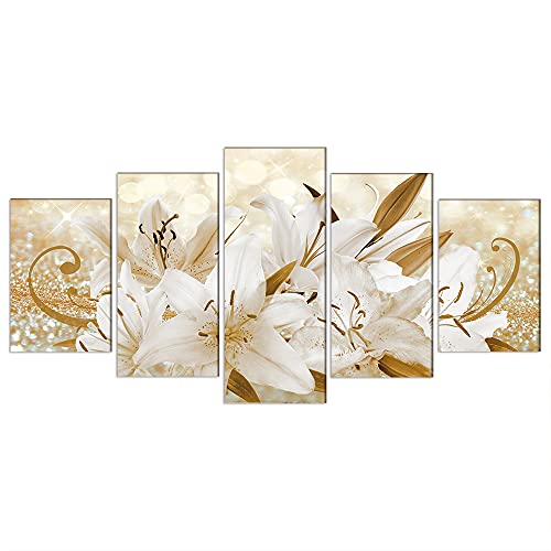 LUDUHU Golden Orchid Flowers Canvas Print - Abstract Floral Wall Art Painting Decor for Home Decoration Artwork Picture Bedroom (E,Oversize 80x40inch) - color: E, size: Oversize 80x40inch