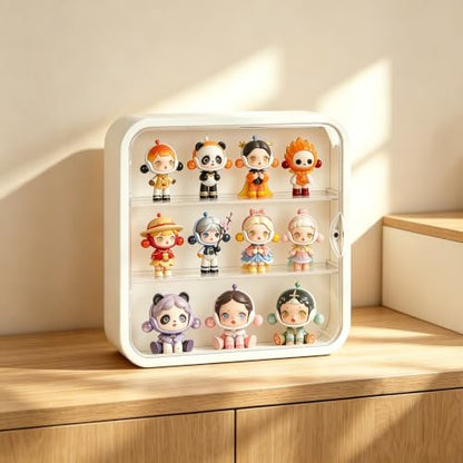 Display Case for Figures, Wall-Mounted Clear Dustproof Display Box with Magnetic Door and Shelf, Adjustable Doll Display Case for Collectibles Figurines Sonny Angels Pop Mart Mini Figures (White) - color: White