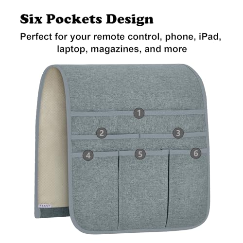 Teniux Remote Control Holder Armchair Caddy for Recliner Couch, Non-Slip Armrest Organizer with 5 Pockets for Magazine, Tablet, Phone, iPad (Silver Grey) - color: Color E- Silver Gray