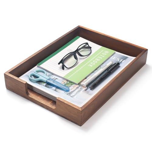 Wood Letter Tray, Acacia Wood Desk Tray, Wooden Desk Organizer, A4 Paper, Document, File, Mail, Magazine Storage Basket for Office, Classroom, Home Desktop