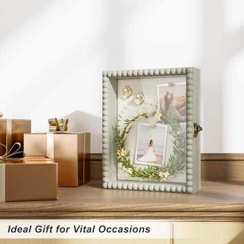 Love-KANKEI Shadow Box Frame 8x10,Wood Deep Shadow Box Display Case with Unique Beads Door and Glass Window, Memory Box for Pictures,Medals,Memorabilia,Collections Rustic Grey - color: Grey, size: 8x10