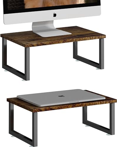 Simple Trending 2 Pack Monitor Stand Riser, Wood Desk Storage Organizer for Office Laptop, Computer, Antique Brown - size: 29"W x 9"D x 5.5"H