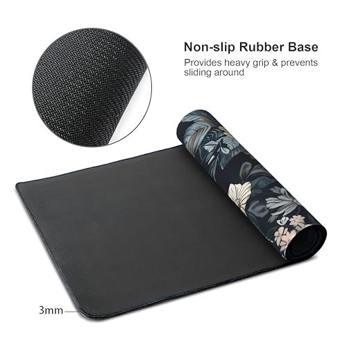 Dark Flower Large Mouse Pad,Gaming Keyboard Desk Pad,Extended Mouse Mat Non-Slip Rubber Base with Stitched Edges for Office Game Home XL 31.5"x11.8" - color: Dark Flower, size: 31.5L x 11.8W inches
