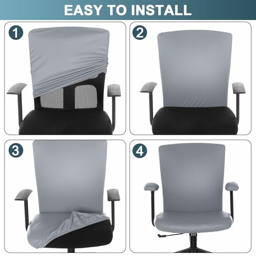 Tallew 4 Pcs Office Chair Covers PU Leather Office Desk Accessories Universal Computer Chairs Cover Stretchable Protective Chair Seat Covers Desk Armrest Cover Slipcovers Rotating Backrest(Grey) - color: Grey