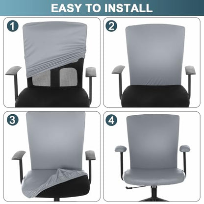 Tallew 4 Pcs Office Chair Covers PU Leather Office Desk Accessories Universal Computer Chairs Cover Stretchable Protective Chair Seat Covers Desk Armrest Cover Slipcovers Rotating Backrest(Grey) - color: Grey