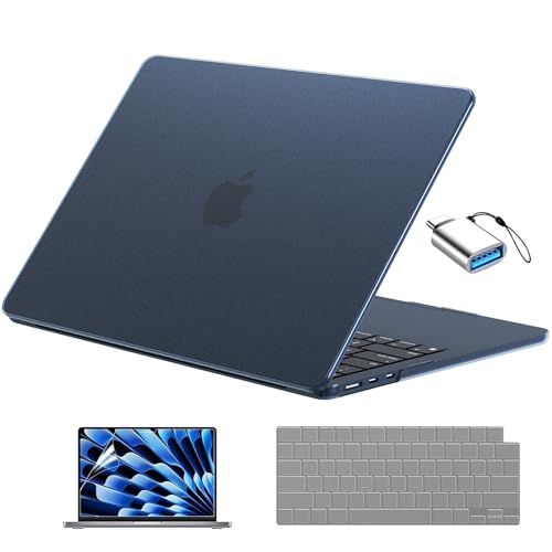 EooCoo Compatible with MacBook Air 13 inch Case M5 2026-2022 M4 M3 M2 Model A3449 A3240 A3113 A2681, Mac Air 13.6 inch Hard Shell & Keyboard Cover & Screen Film & Type-C, Frost Midnight - color: Original Midnight