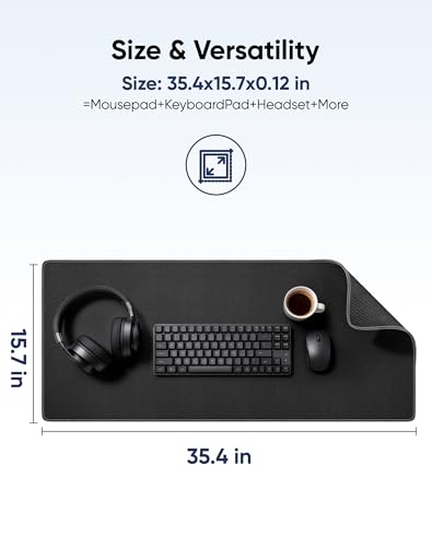 Reniteco Waterproof Large Gaming Mouse Pad with Durable Stitched Edges, Non-Slip Rubber Base, Grainy Jacquard Mouse Mat Desk Pad for Home Office Gaming, 35.4''x15.7''x0.12'', Matte Black - color: Matte Black, size: 35.4''x15.7''x0.12"