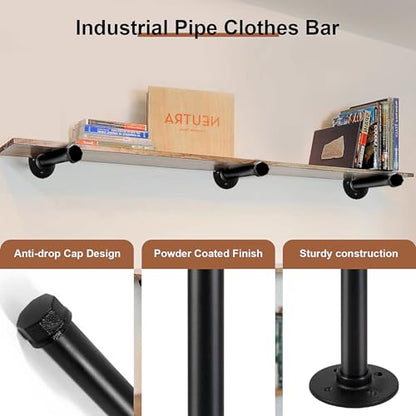 PINTUSON 6 Pcs Industrial Pipe Clothes Bar 12 Inch - Wall Mount Clothing Rack - Face Out Wall Clothing Rods for Commercial Retail Boutique Shirt Display - color: Black 12" Clothes Rack
