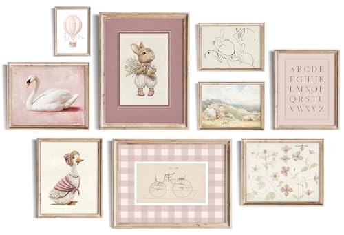 Kizbok Pink Nursery Wall Art Decor for Baby Girl Room Decor, Vintage Kids Room Wall Decor Swan Bunny Duck Hot Air Balloons Flower Canvas Art Prints Poster, Cute Nursery Wall Poster for Little Girl's Bedroom, Toddler Kids Playroom - Unframed - color: Nurse
